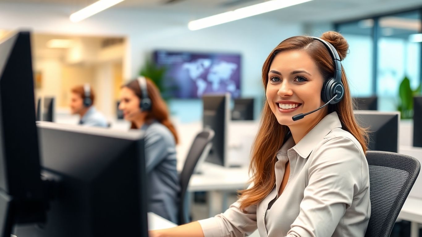 Professional call center agents answering business phone calls