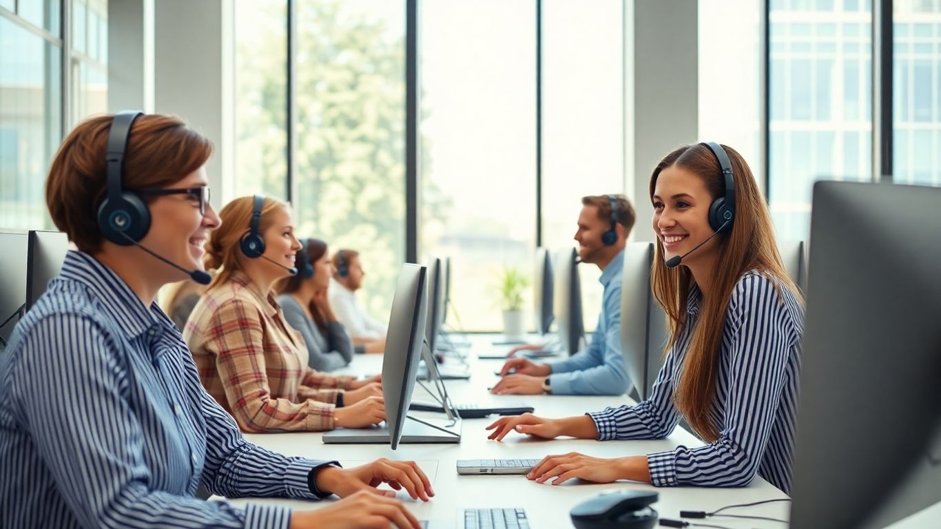 Professional answering service team working in modern office