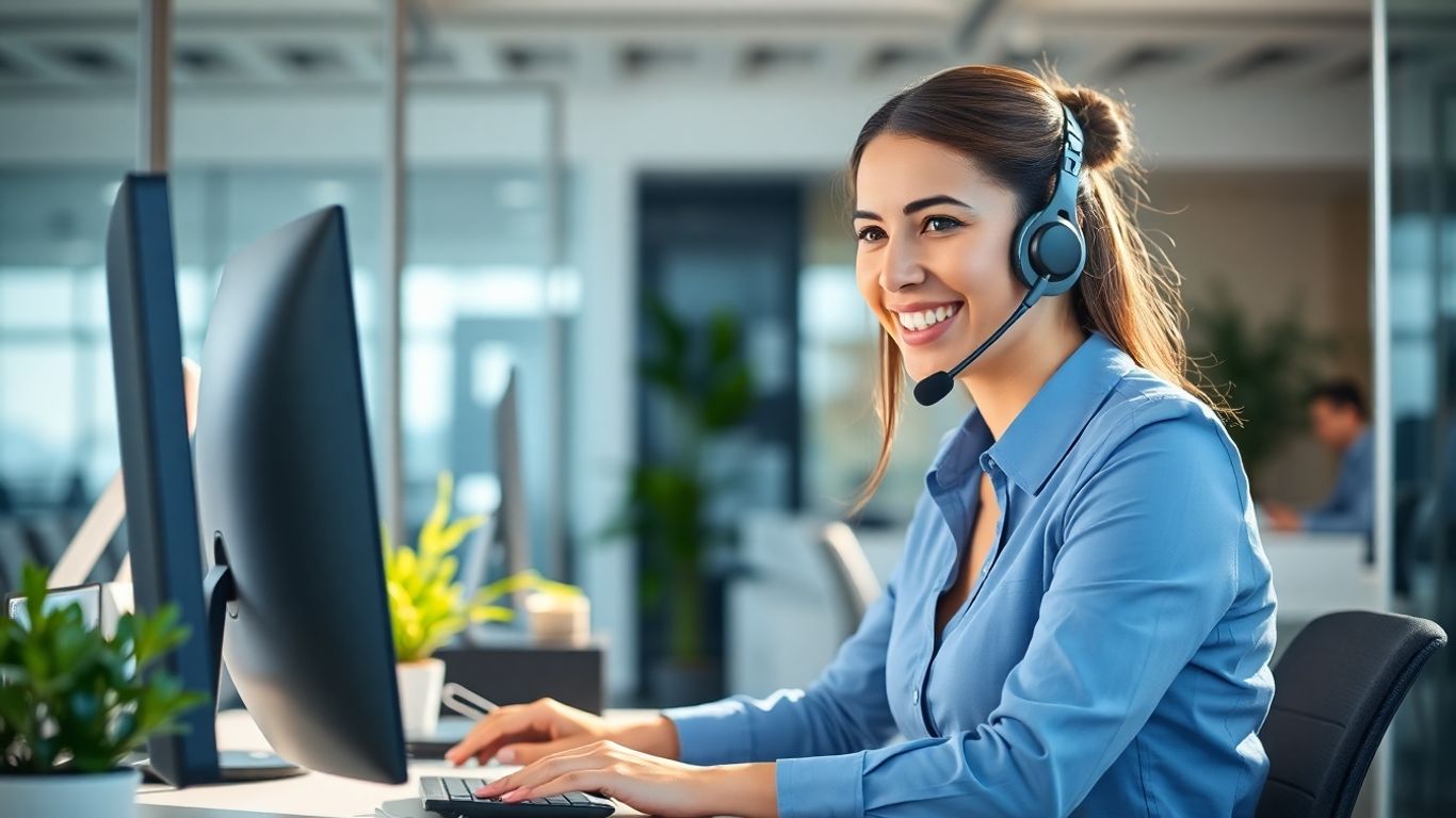 Receptionist on the phone in a modern office