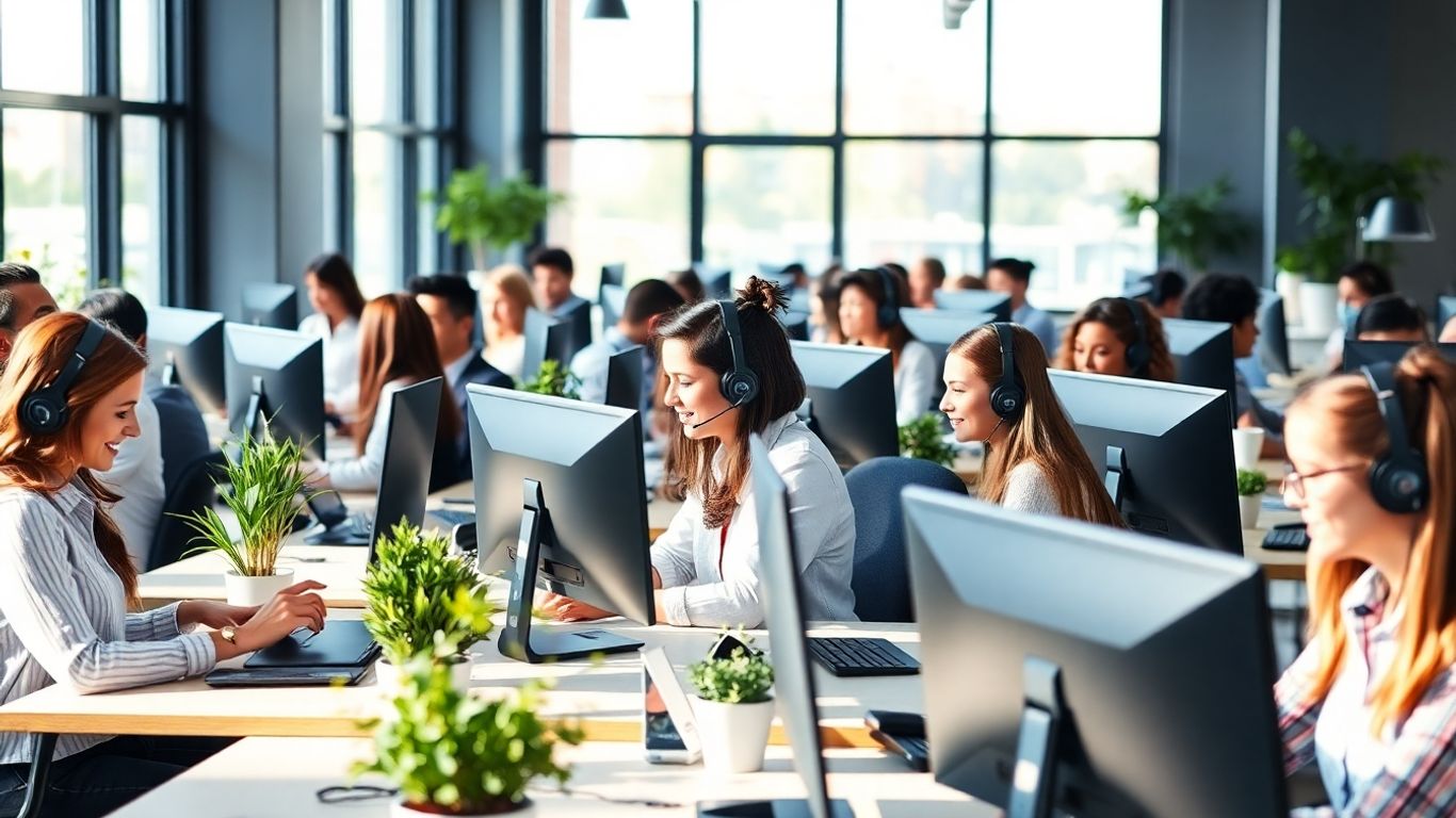 Customer service agents working in modern office