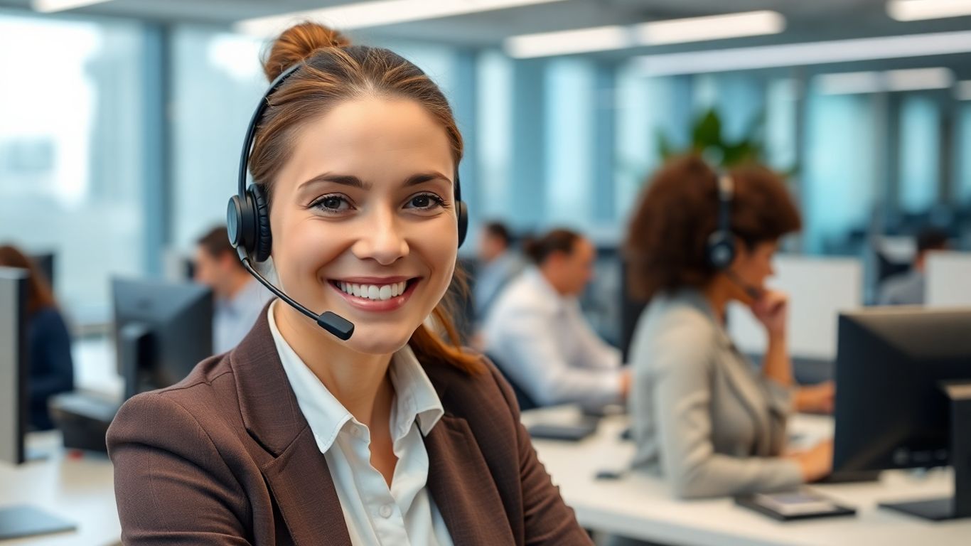 Professional answering service team in a modern office