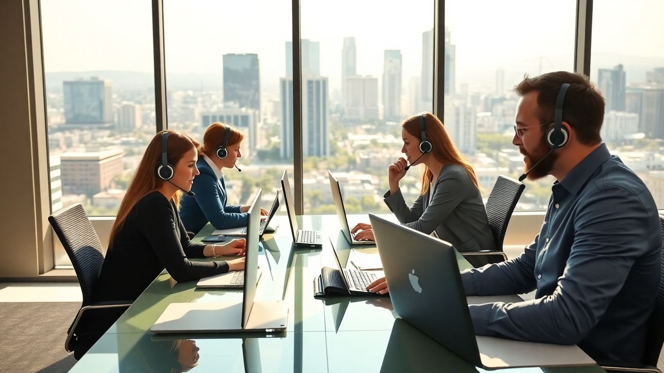 Modern office team with headsets in Burbank