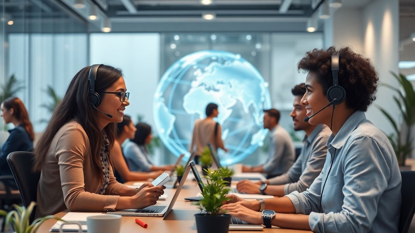 Modern office team using AI communication technology