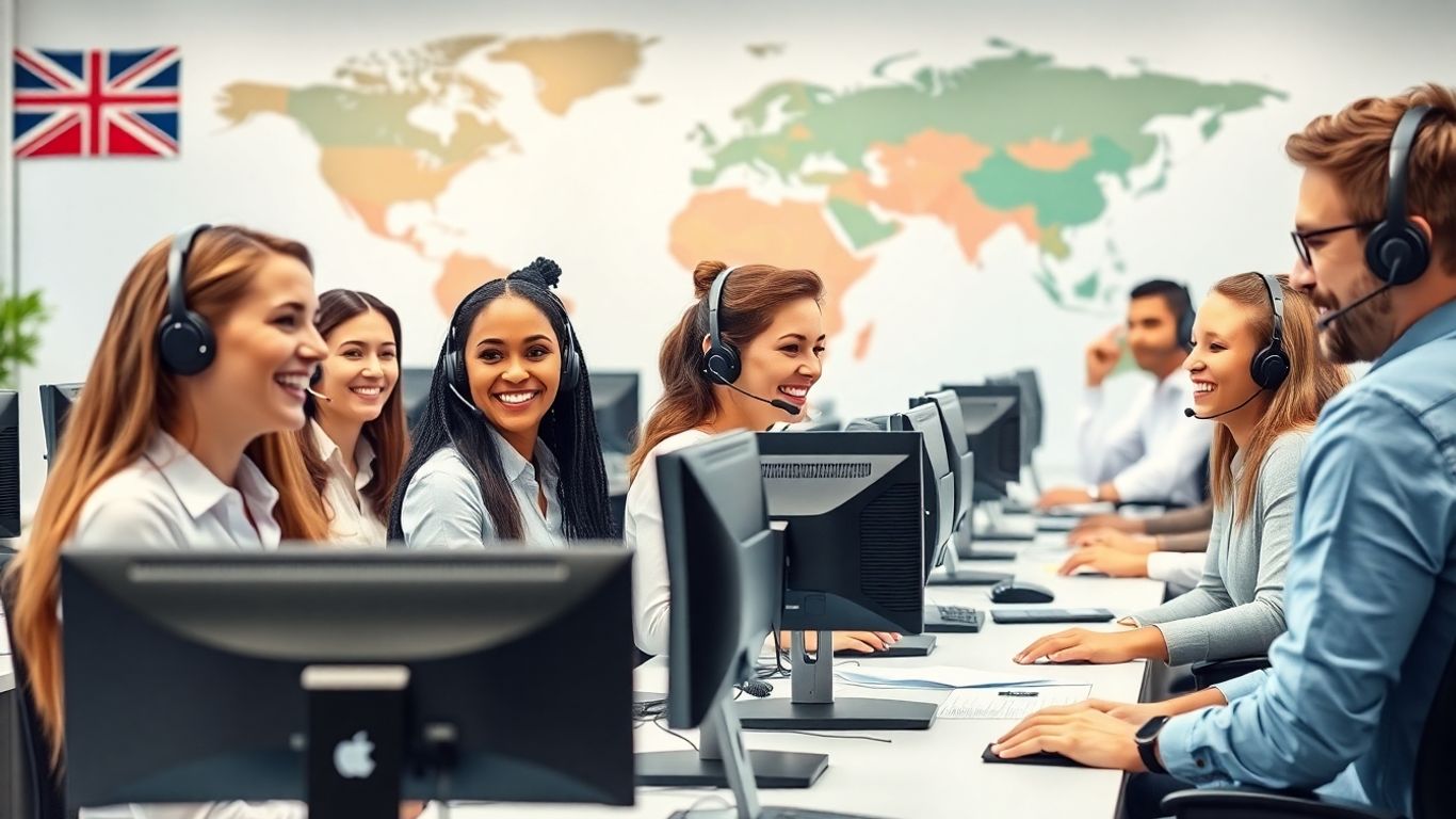 Multilingual customer service agents in modern office environment
