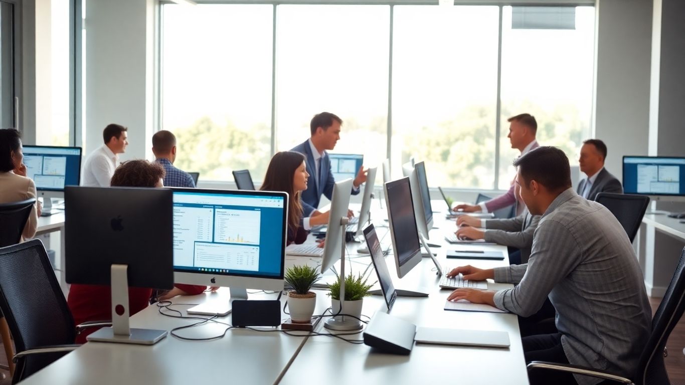 Modern office team using CRM tools in Temecula workspace