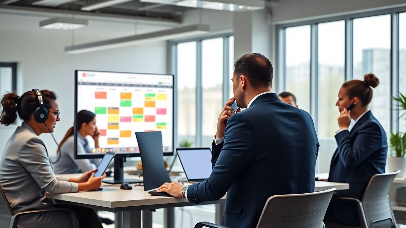 Professionals scheduling appointments in a modern office