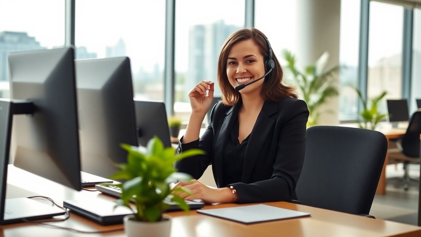 Receptionist answering calls in a bright modern Edinburg office