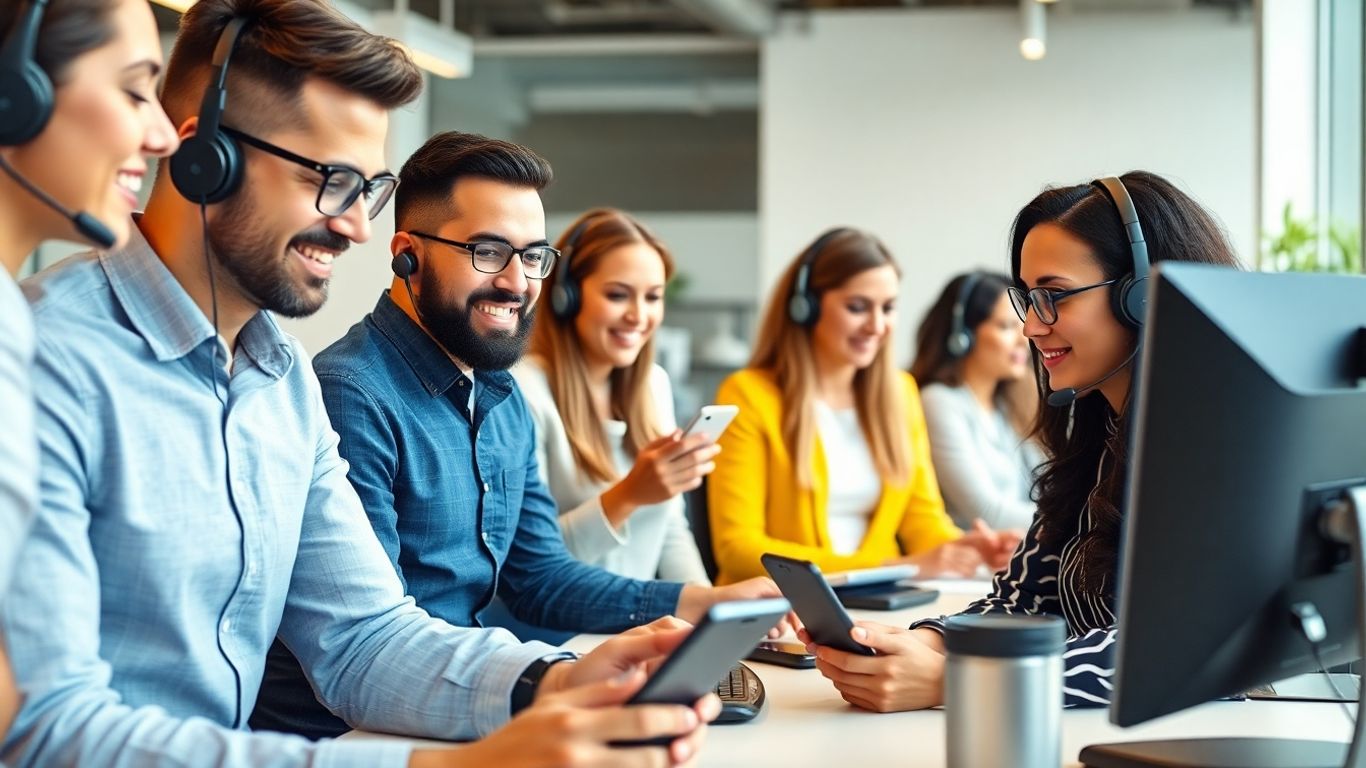 Business team using communication devices in modern office