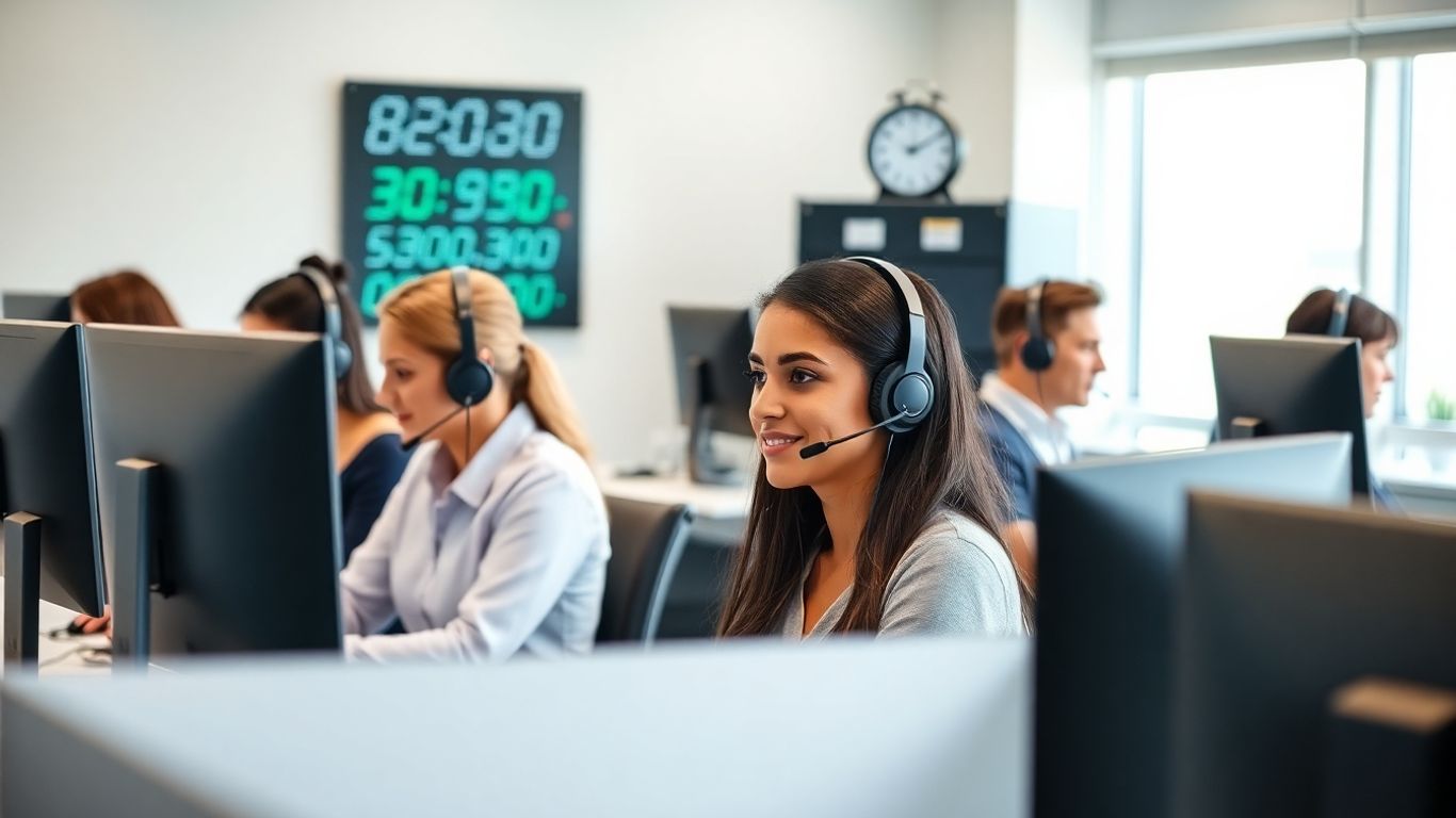 Customer service team working in 24 7 office environment.