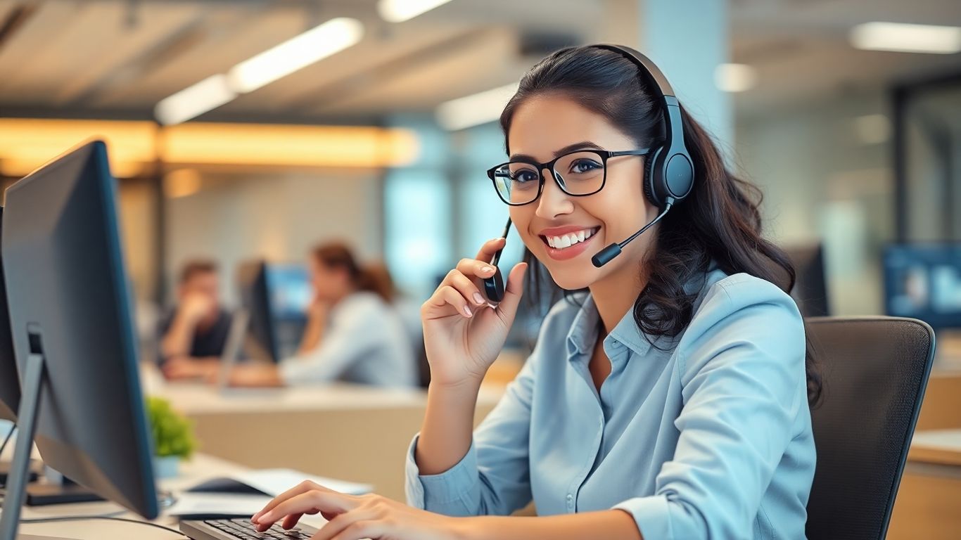 Call center agent providing customer service in office
