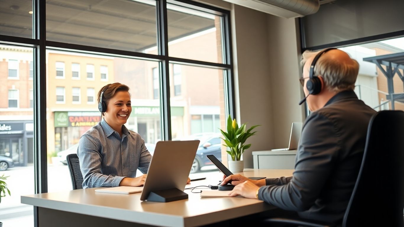 Customer service agent helping Midland local business owner