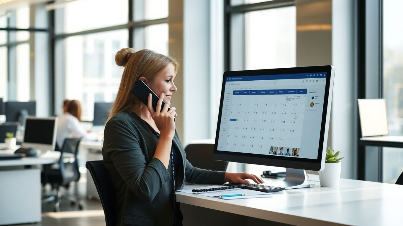 Receptionist scheduling appointment by phone in office