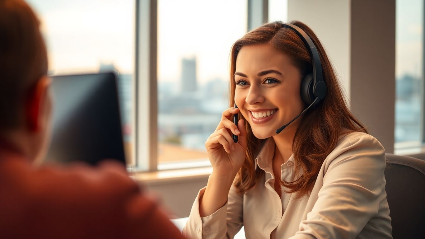 Call center agent in Odessa office assisting customer