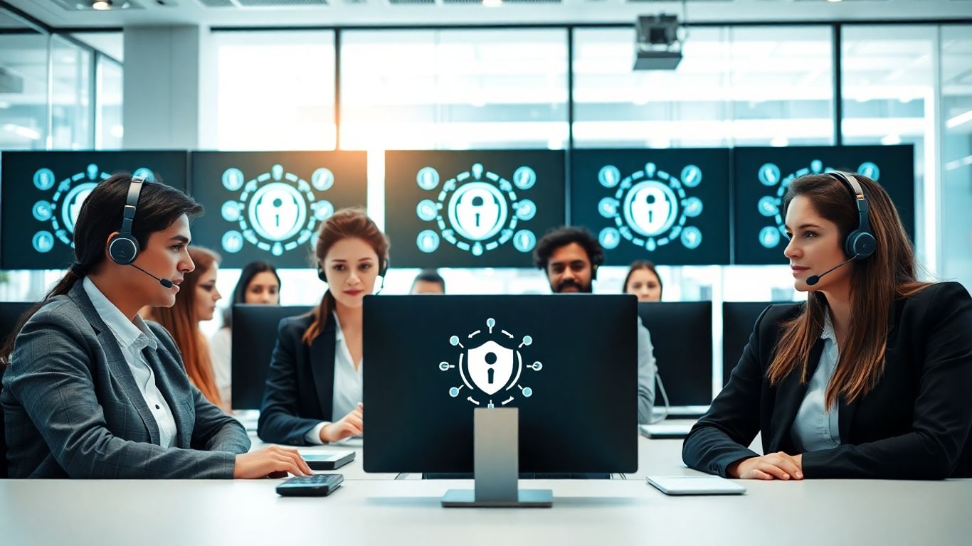 Secure business communication team at modern office