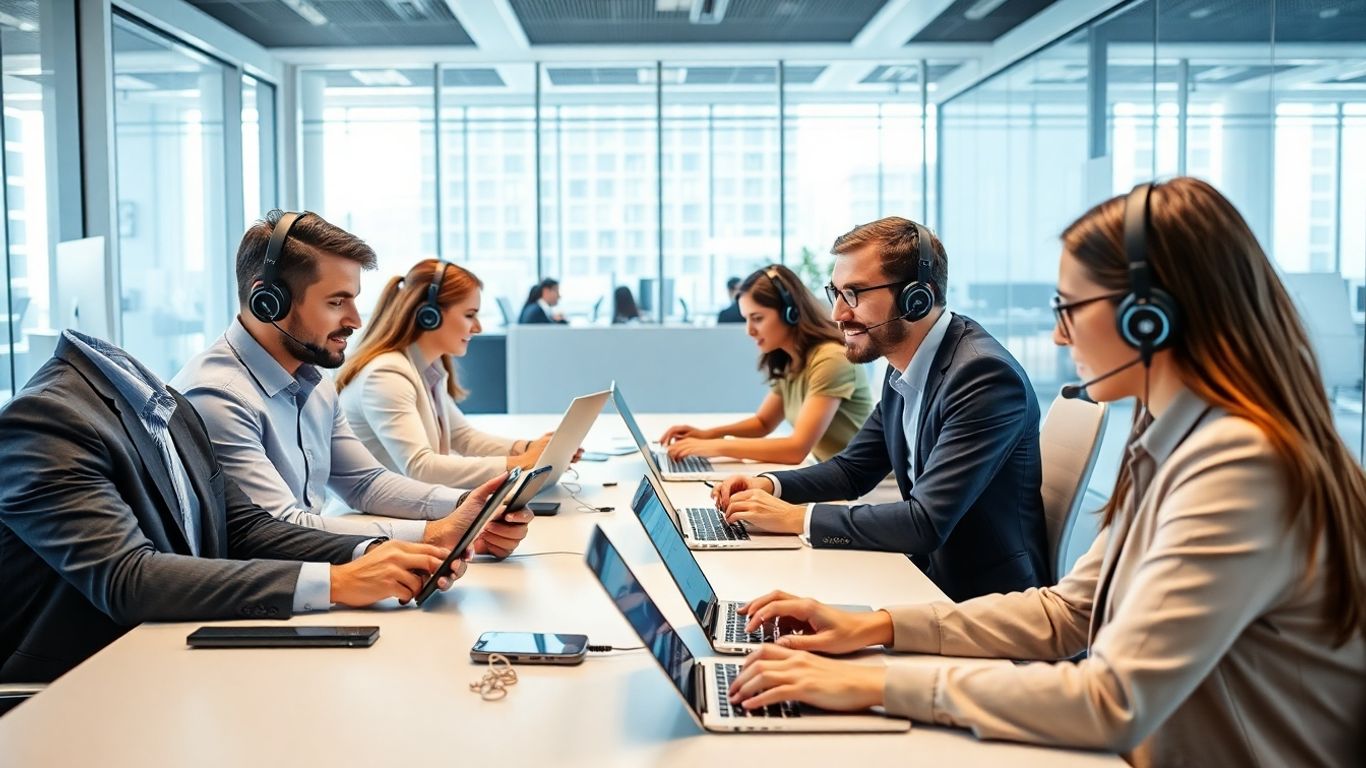 Modern office team using digital tools together