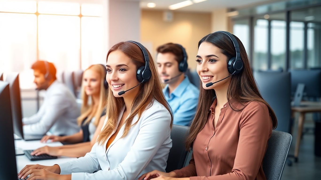 Diverse team with headsets provides business customer support
