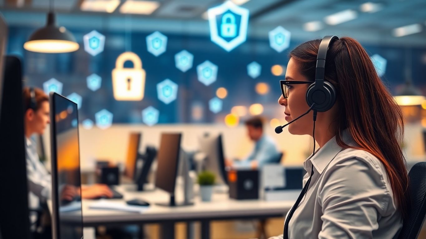 Call center operator ensuring secure customer support