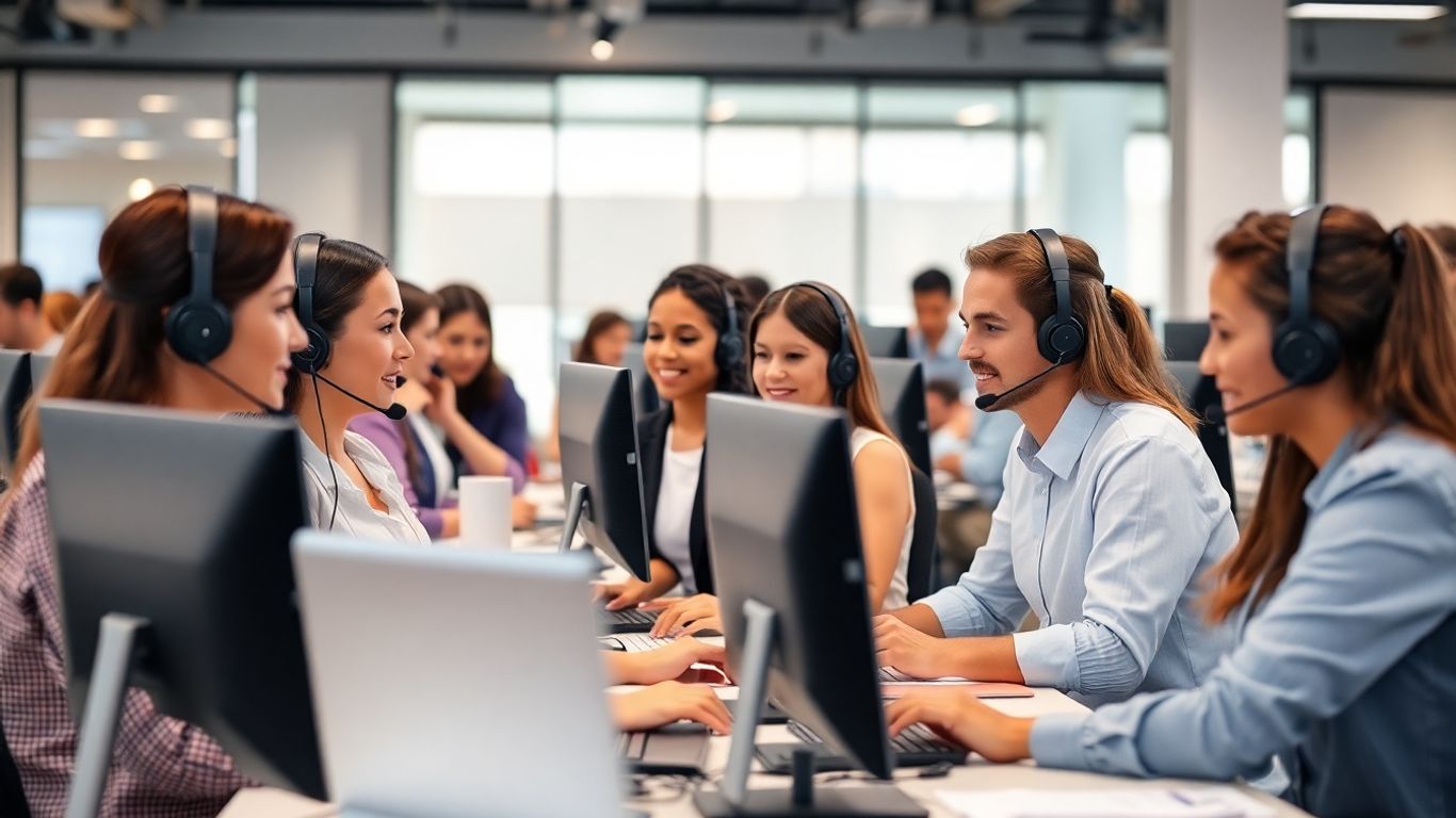 Customer service agents in office providing 24/7 live support