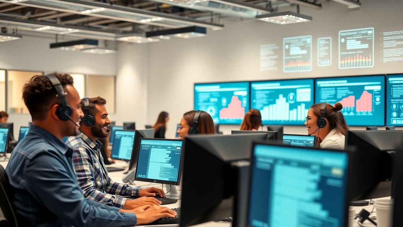 Modern call center with empowered, diverse agents using technology.