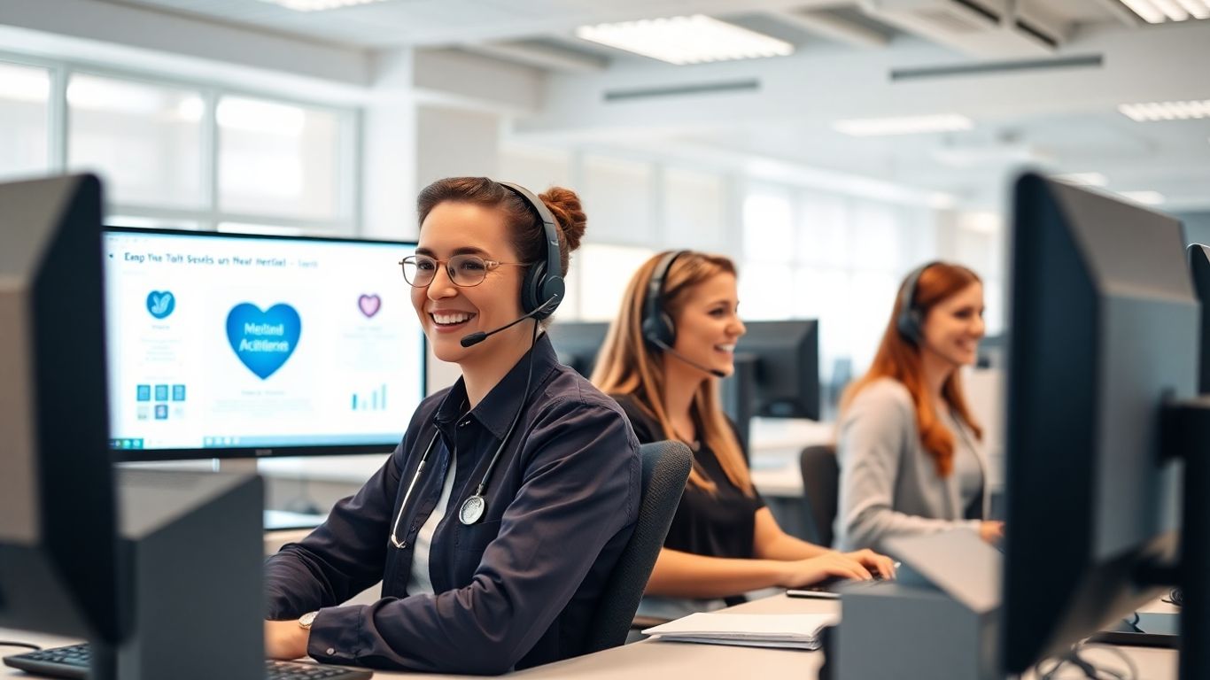 Healthcare call center staff assisting patients securely