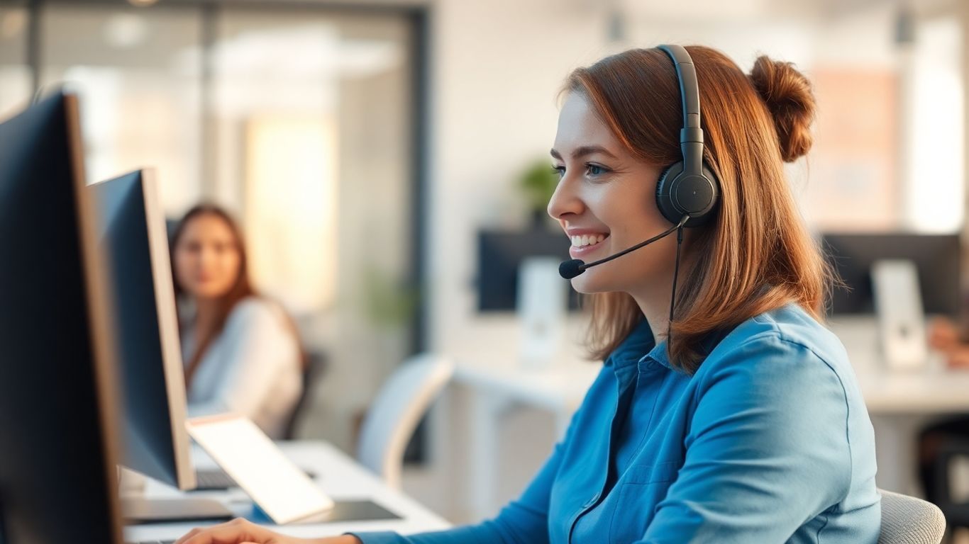 Call center agent listens with empathy to customer call.
