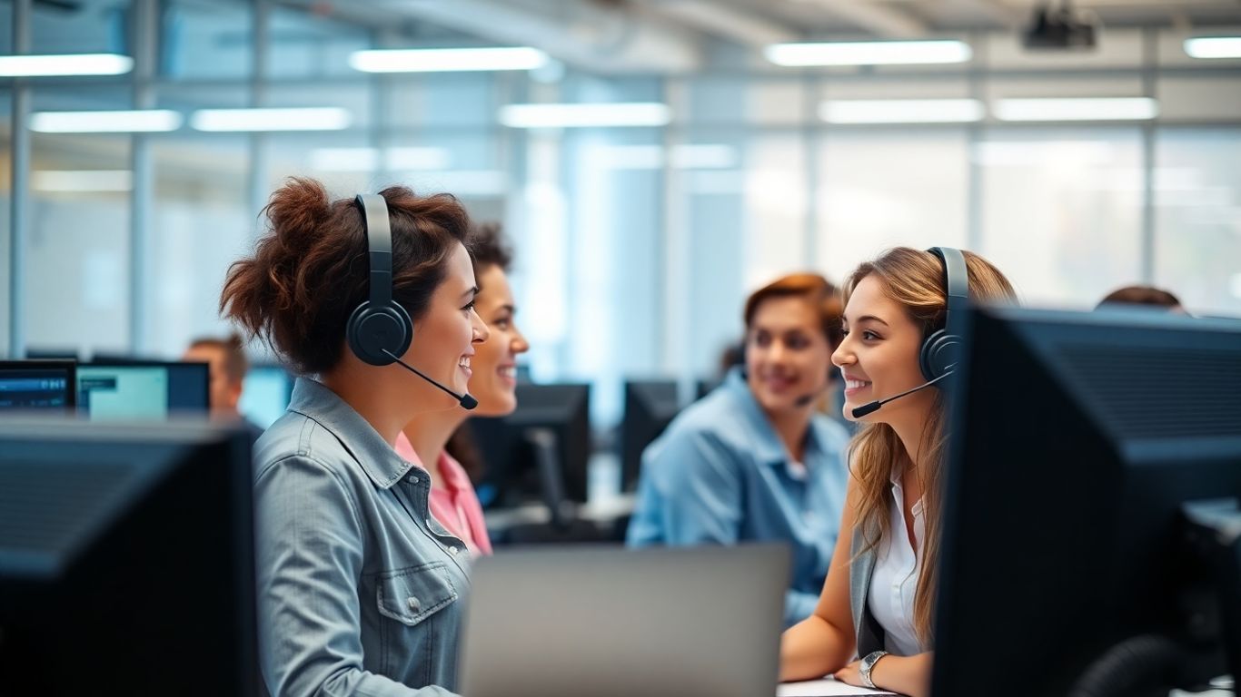 Young professionals in a bright, modern call center