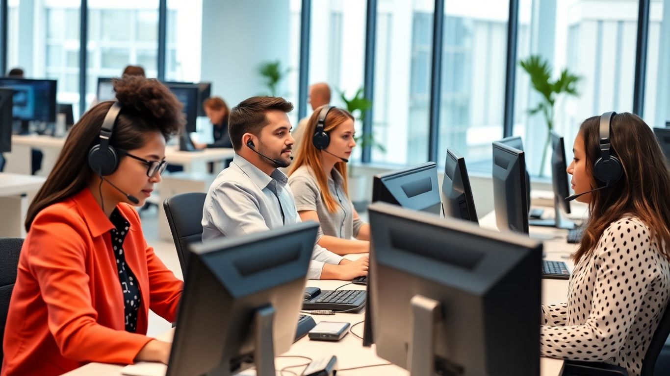 Small business call center staff working efficiently together