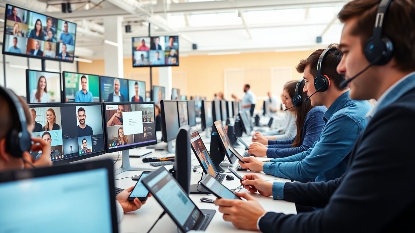 Call center agents using multiple devices for customer communication