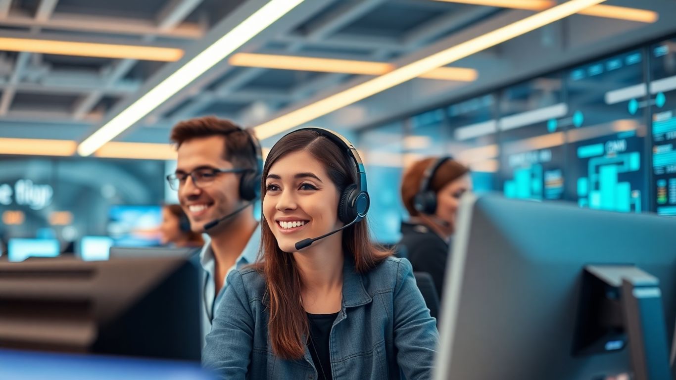 Modern call center agents using advanced technology