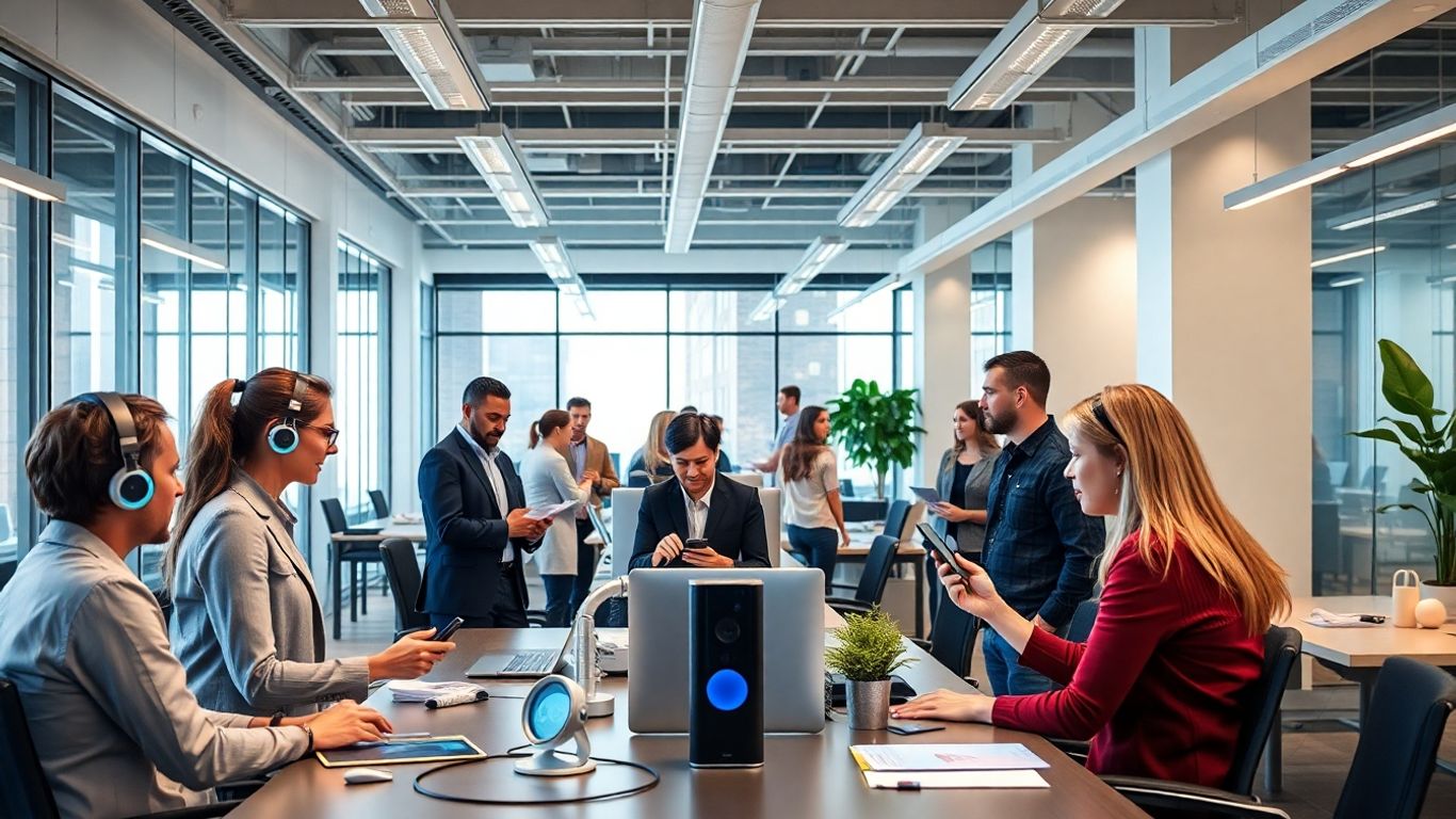 Modern office using advanced voice AI technology
