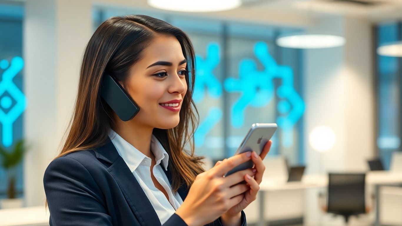 Businessperson using AI voice assistant on smartphone