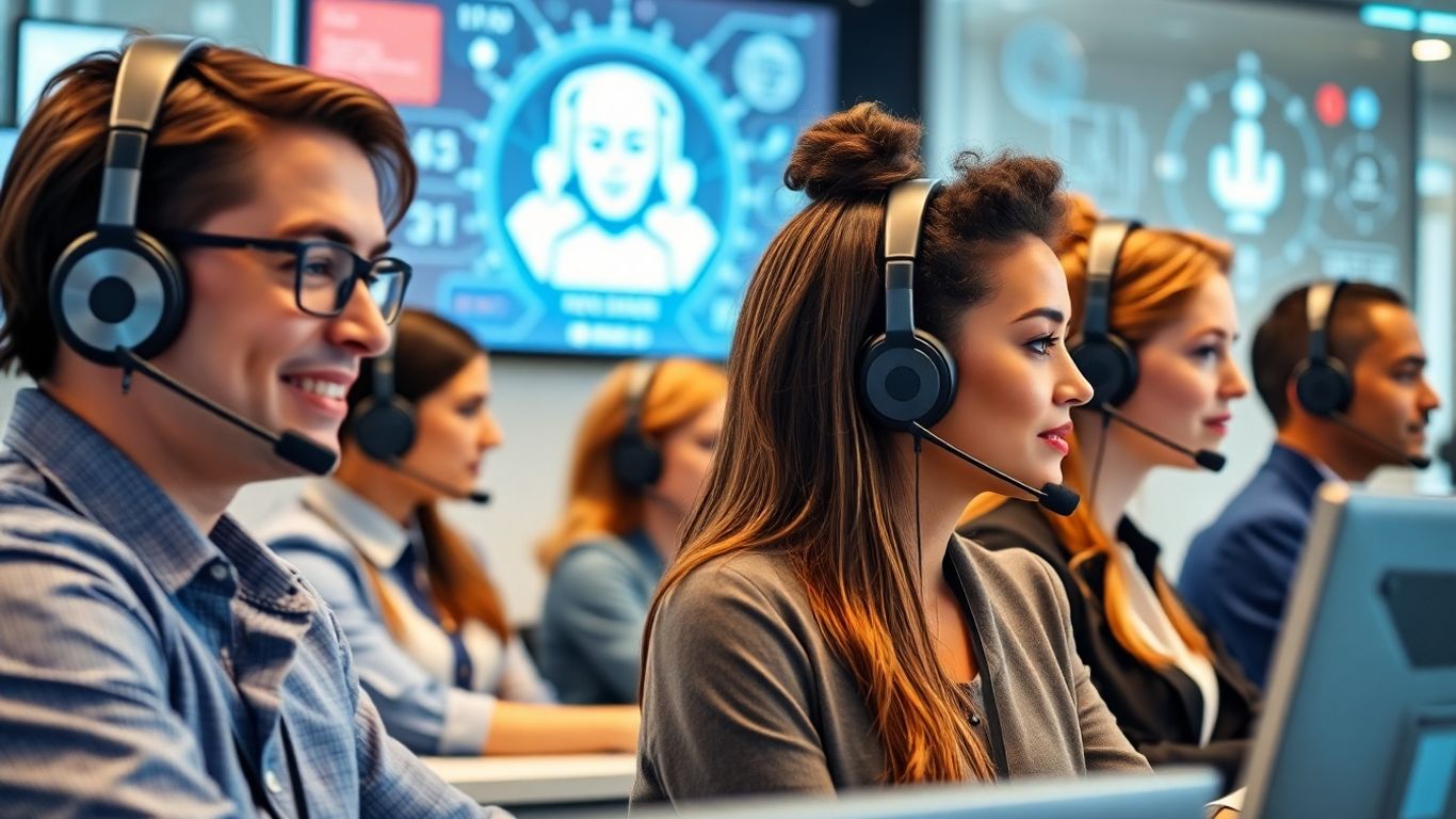 Modern call center with AI voice technology and agents