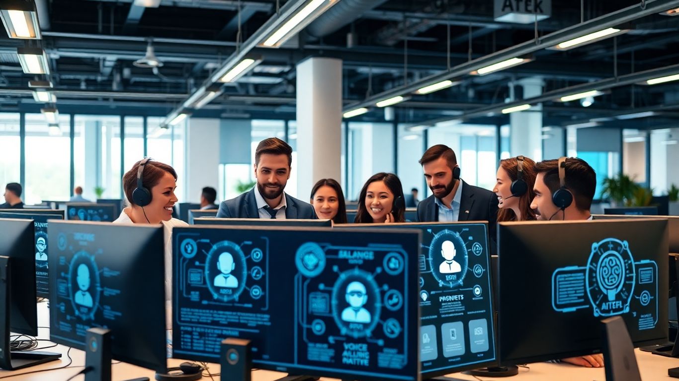 Agency team working with voice AI technology