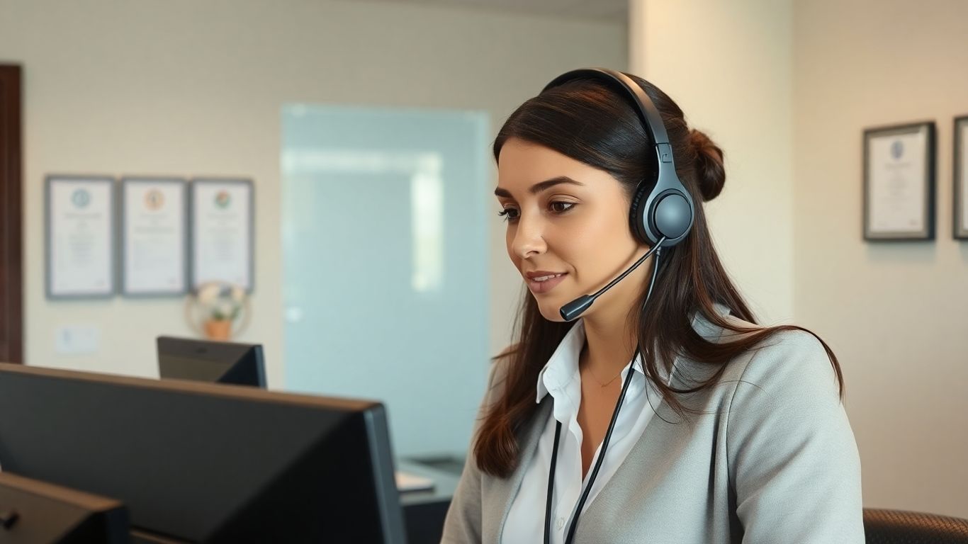 Receptionist answering calls in Rochester medical office