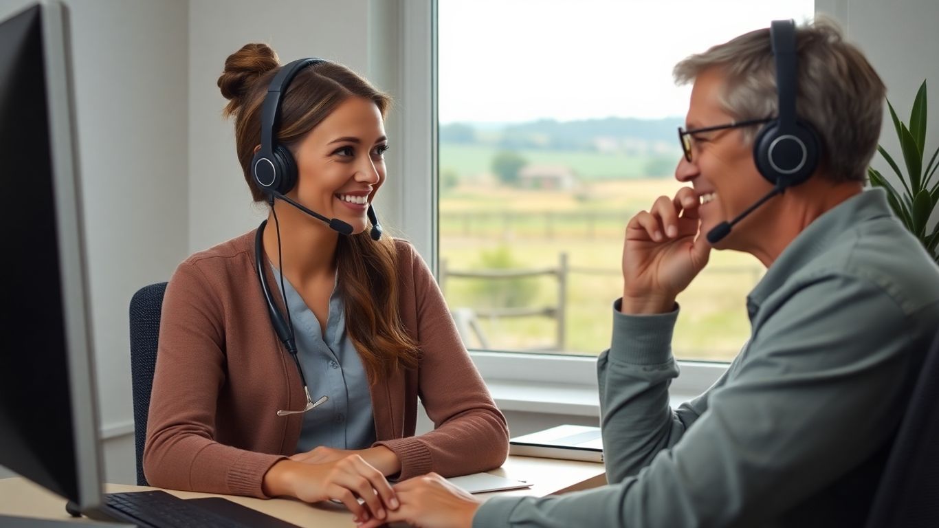 Healthcare worker in call center helping rural patient