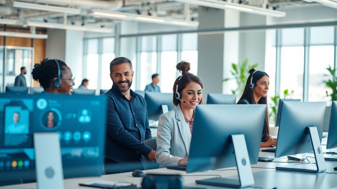 AI-powered customer support team in modern office