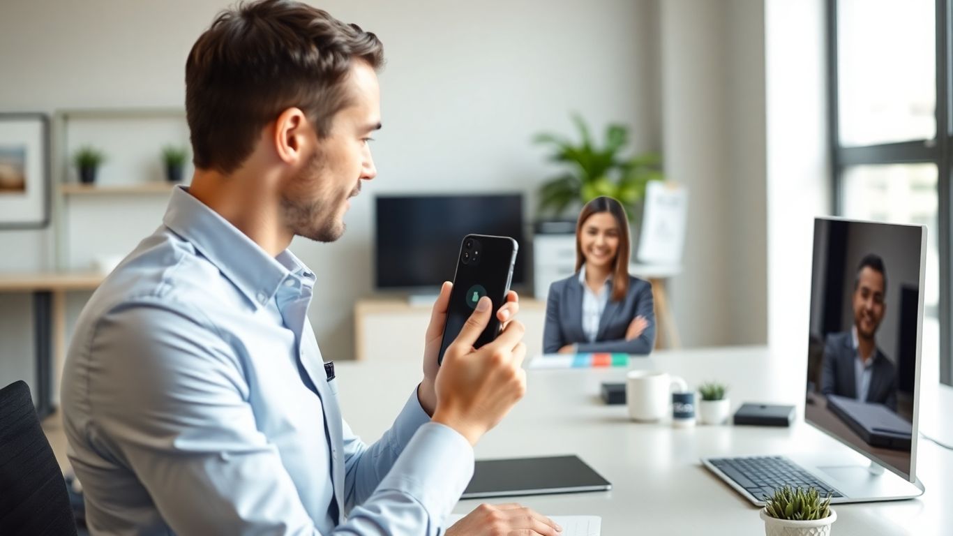 Agent using AI call with clients in real estate office