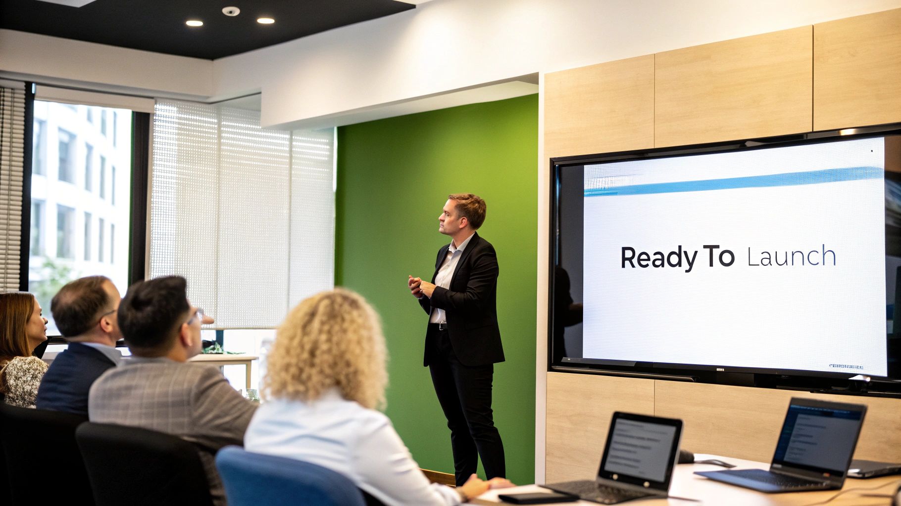 A team planning a product launch on a whiteboard, symbolizing strategy and execution.