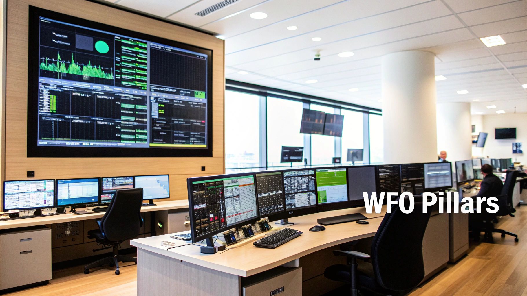 A group of diverse call center agents working at their desks with headsets on