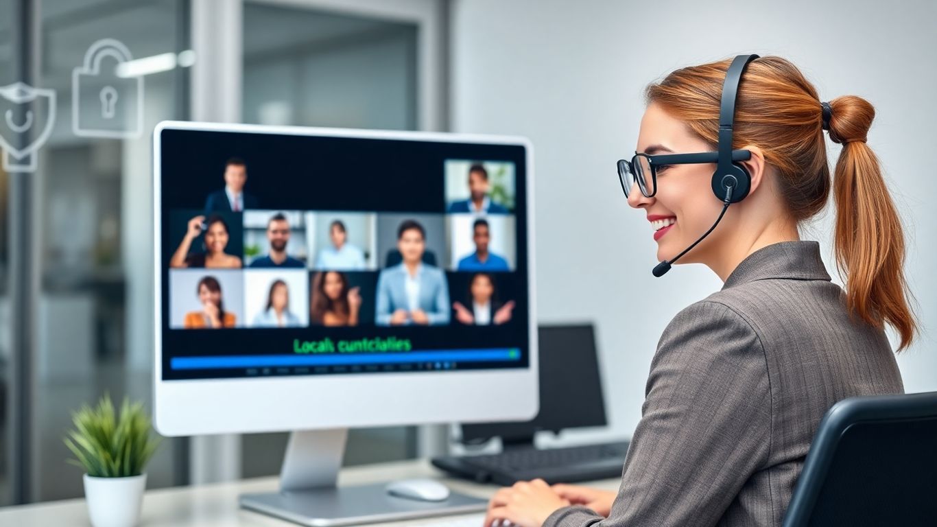 Virtual receptionist assisting customers with secure technology