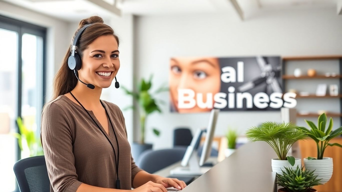 Virtual receptionist assisting Salinas business owner in office