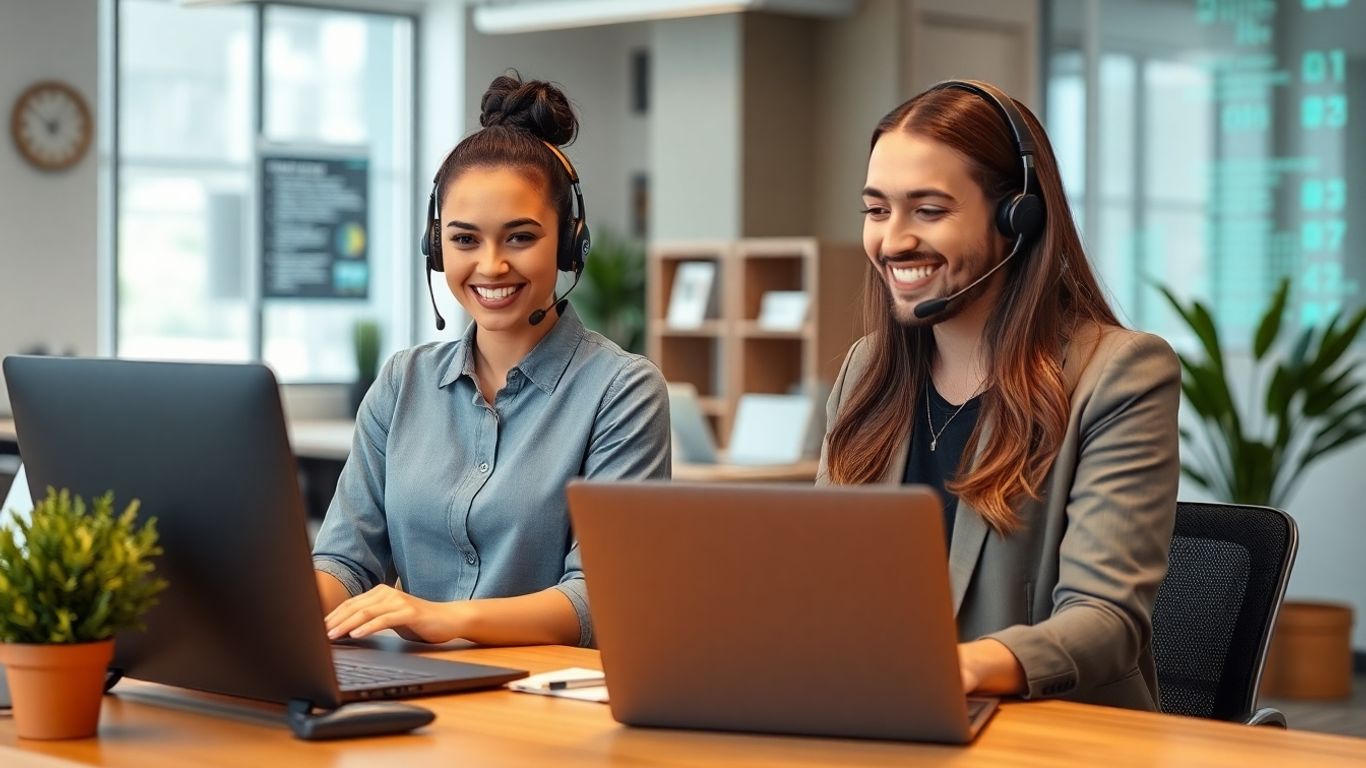 Virtual receptionist assisting local business owner with technology