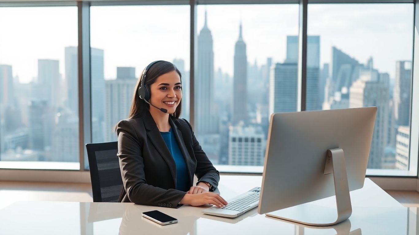 Virtual receptionist in New York office with city view