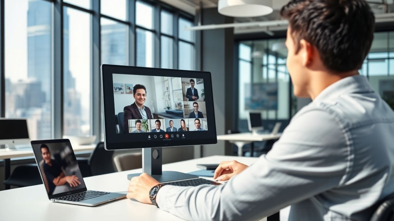 Virtual receptionist working on laptop in modern Fort Worth office