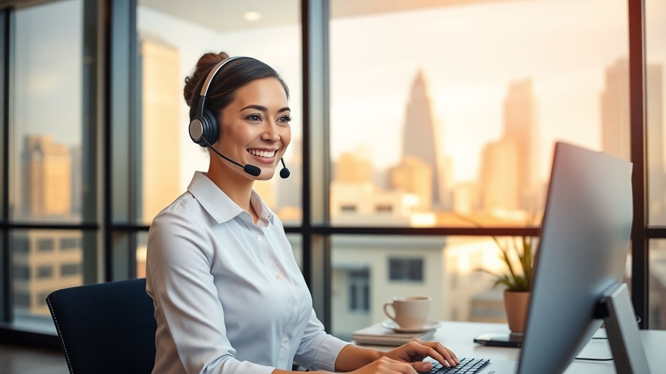 Virtual receptionist in Dallas office answering business calls