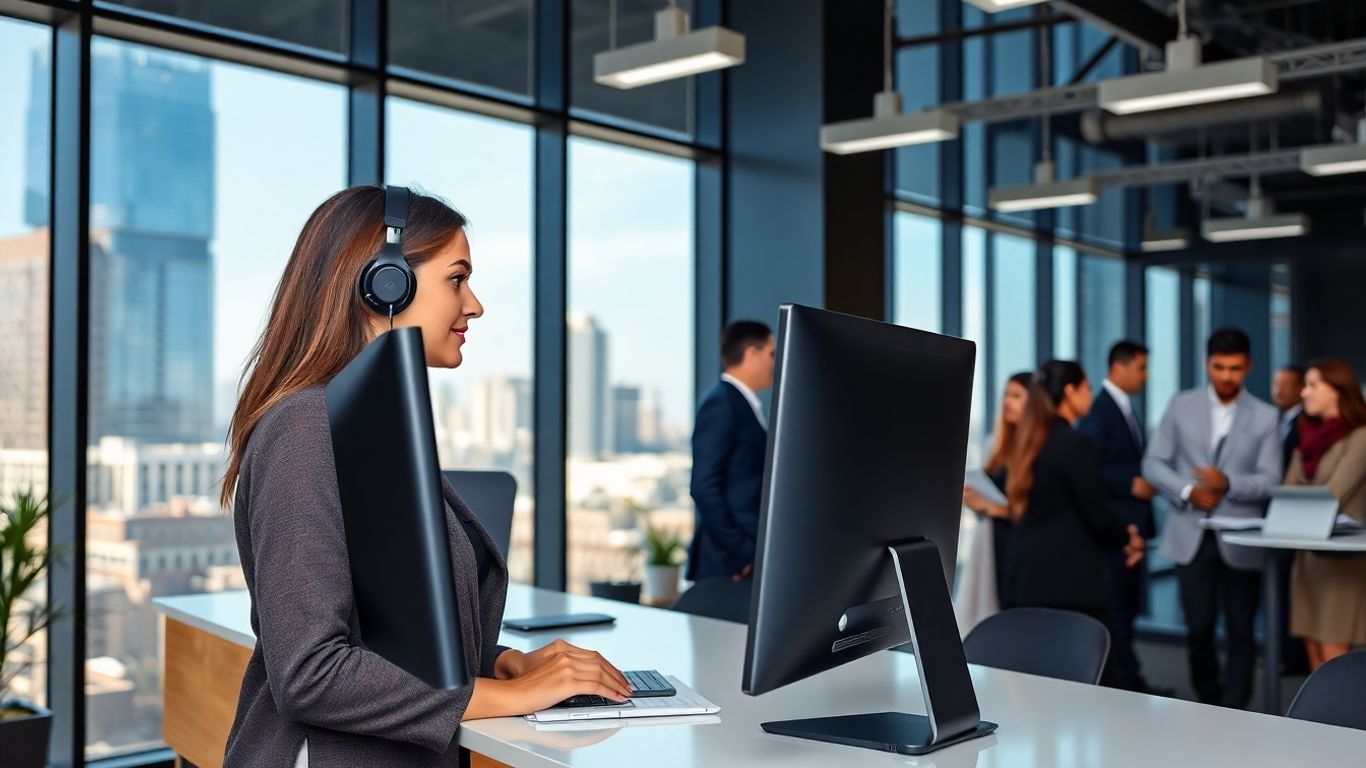 Dallas virtual receptionist assisting client in modern office