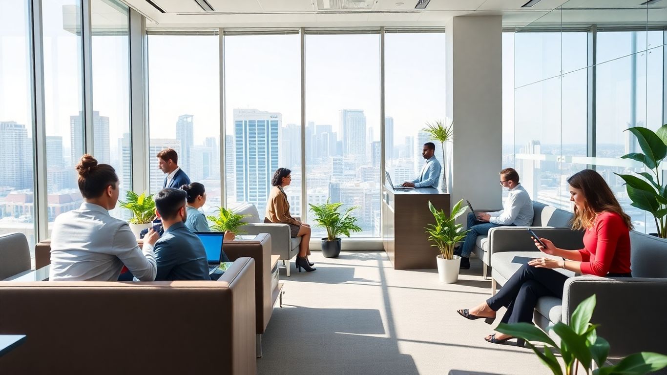 Modern LA office with virtual receptionist and business professionals