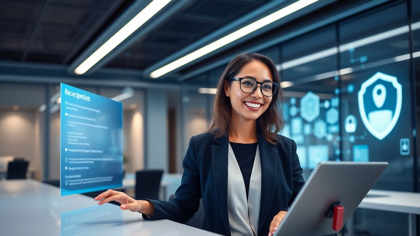 Modern office using virtual receptionist technology securely