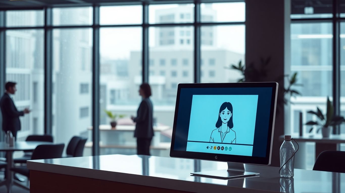 Seattle office with virtual AI receptionist at front desk