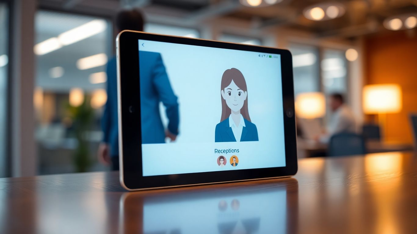 AI virtual receptionist on a tablet screen